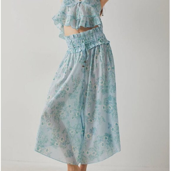 NEW FREE PEOPLE Still The One Lounge Ruffles Wide Leg Cotton Pants - Picture 2 of 9